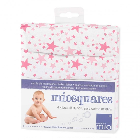 Miosquares - Pink Stars, set 4 bucati paturici din muselina 